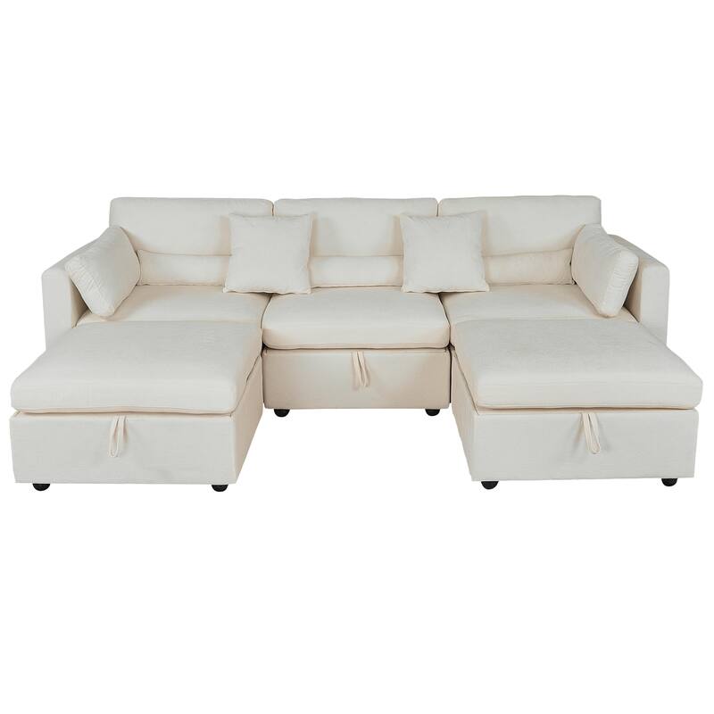 Chenille Modular Sectional Sofa with Right-Arm Chaise & Middle Seat