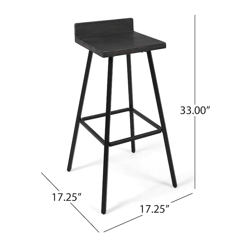 Roomfitters Industrial Metal Barstool Set with Wooden Seat and Backrest, Modern Design for Kitchen or Bar Counter, Set of 2