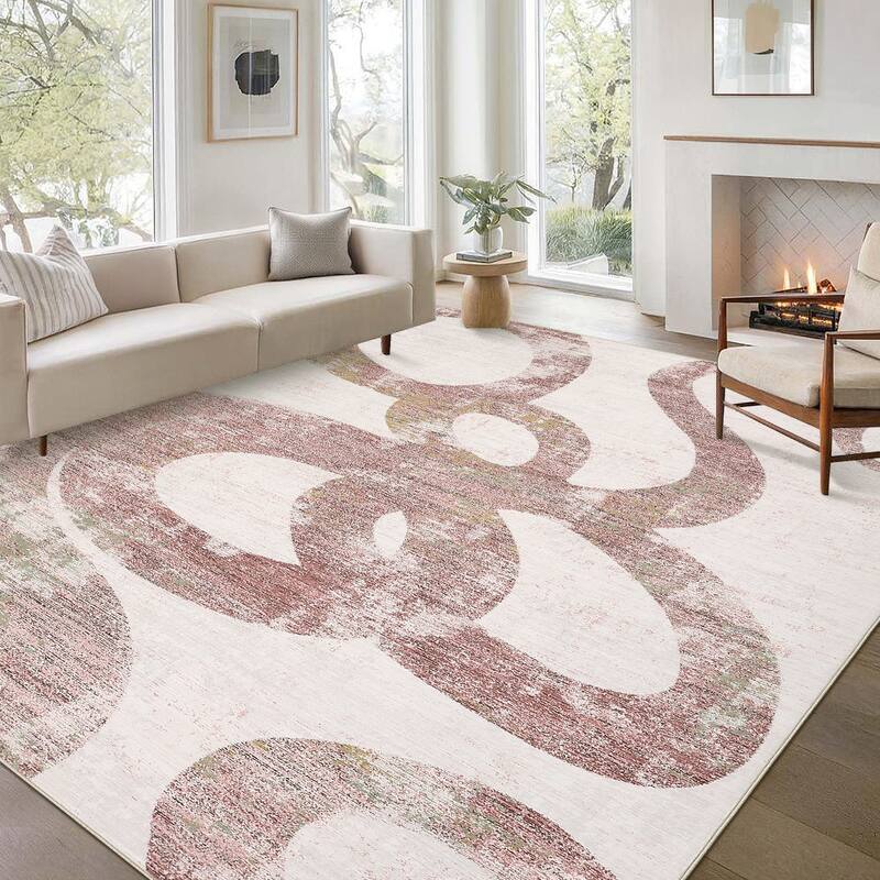 Modern Washable Area Rug Animal Snake Pattern Rug Home Decor Snake Carpet, Low Pile Non Slip Rug - 9'x12' - Pink