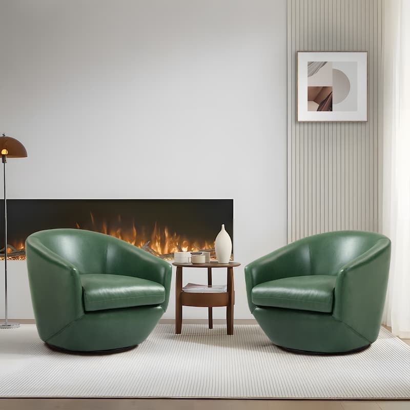 2 Set Vegan Leather Armchair Barrel Swivel Accent Chairs