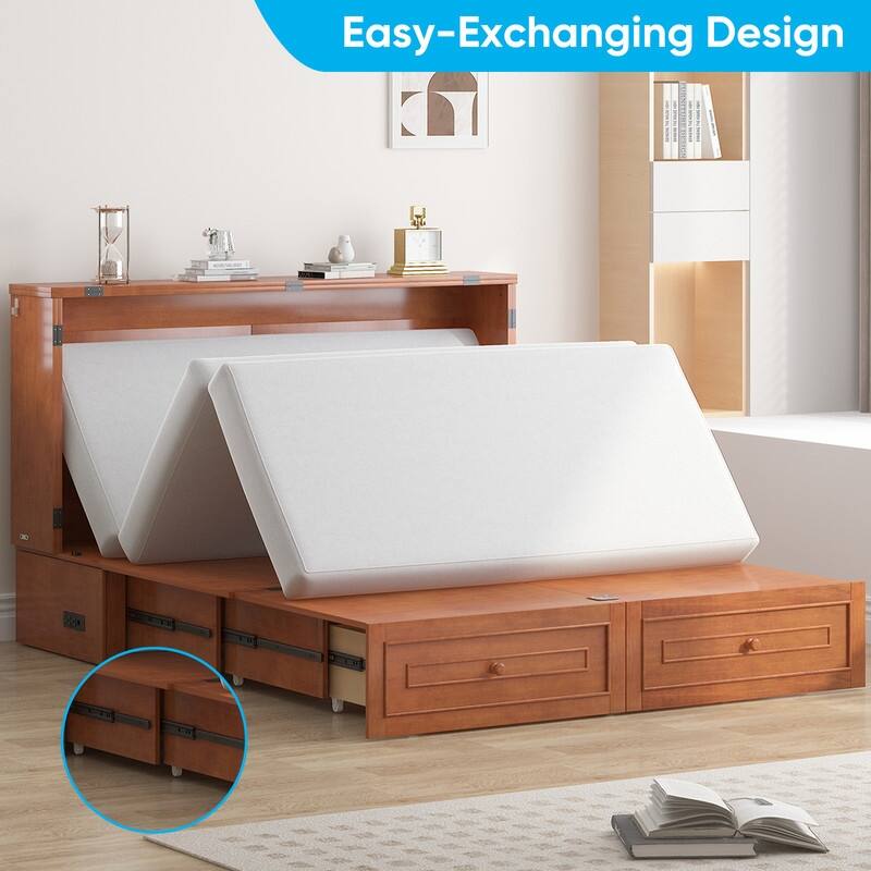 Mixoy Queen Modern Murphy Bed Chest with Mattress and Storage Drawer