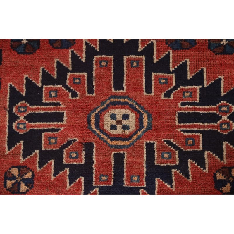 Geometric Sirjan Persian Vintage Runner Rug Handmade Wool Carpet - 3'8"x 9'4"