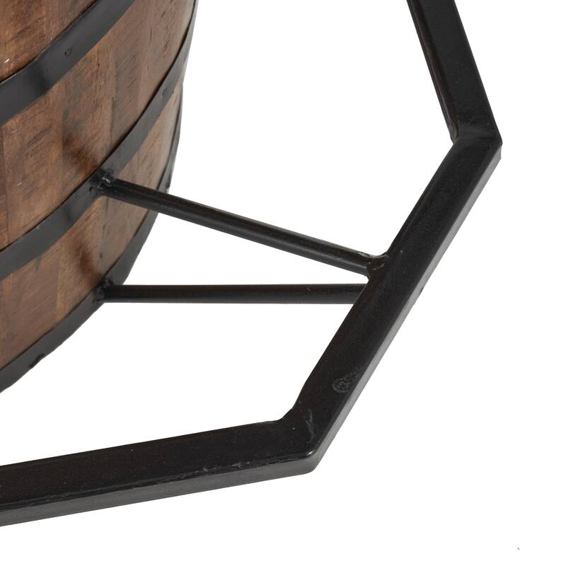 Mango Wood Barrels Bar with Live Edge Tabletop and Black Metal Support - Brown - Roche River Decor