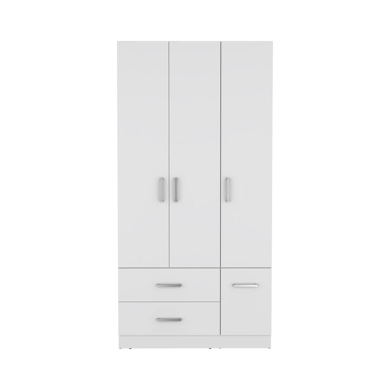 18.7" Modern Four-door Armoire with Hanging Rod, Two Drawers and 6 Shelves