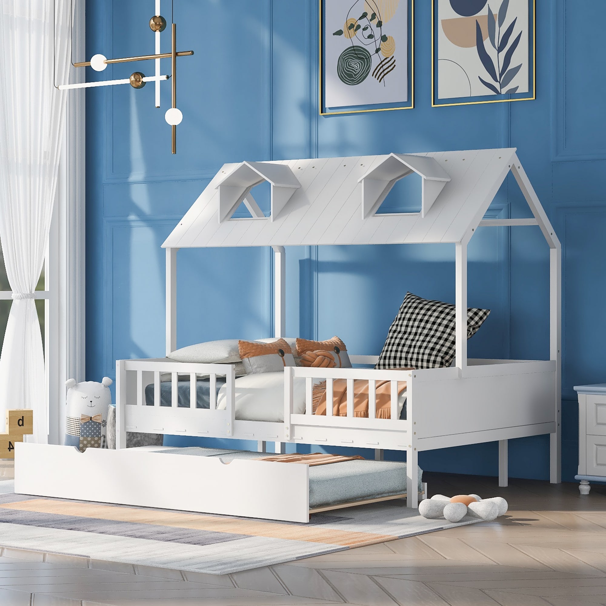 Kids full size clearance bed with trundle