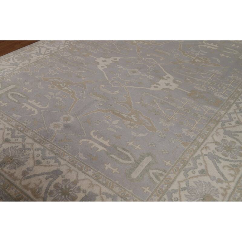 Transitional Gray Oushak Style Area Rug Hand-Knotted Wool Carpet - 7'11" x 9'10"