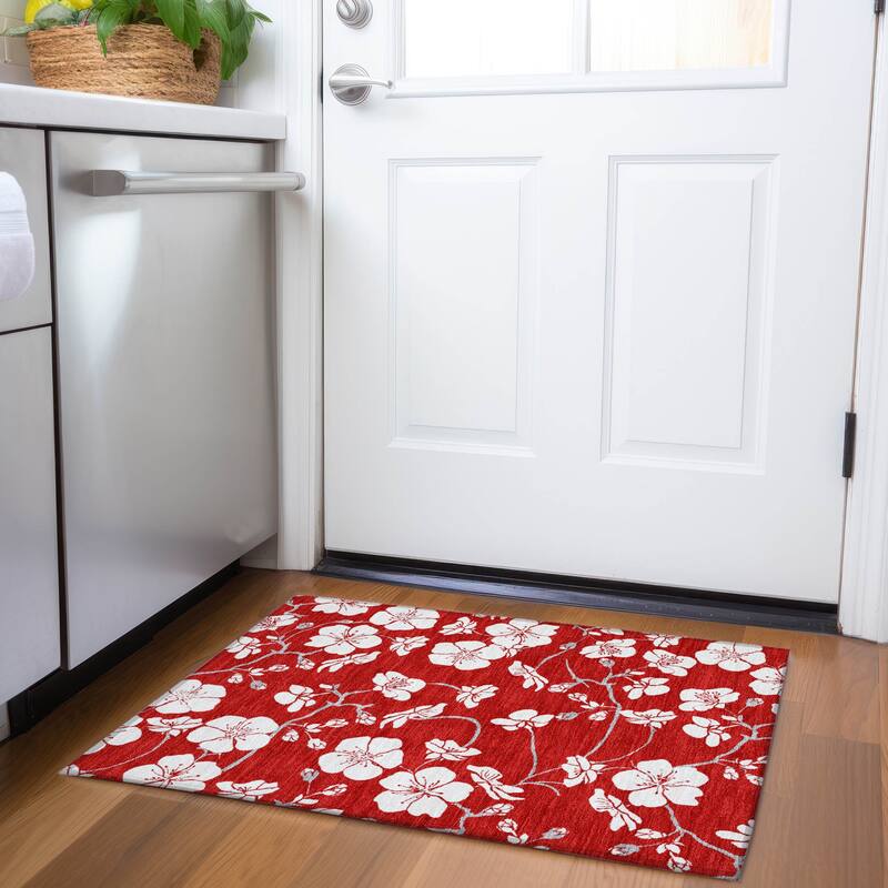Premium Washable Super Soft Modern Floral Mayfield Rug - Red - 1'8" x 2'6"