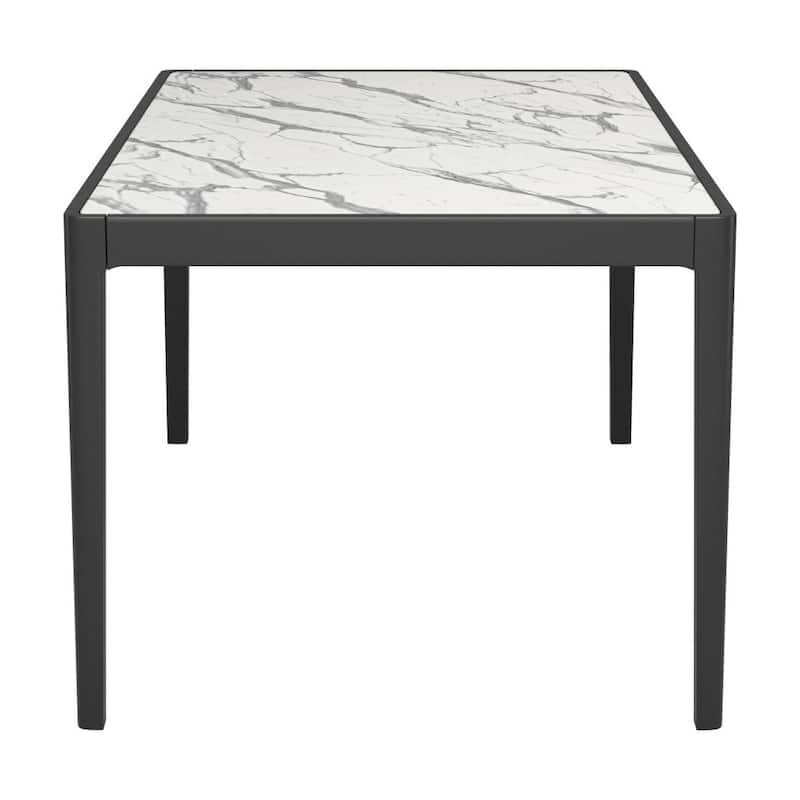 HomeRoots 65" White and Black Faux Marble and Solid Wood Dining Table - 65.00 in. x 29.50 in. x 37.00 in.