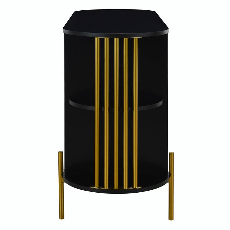 2-Door Curved Dining Cabinet - Elegant with Gold Trim and Woven Rattan Doors