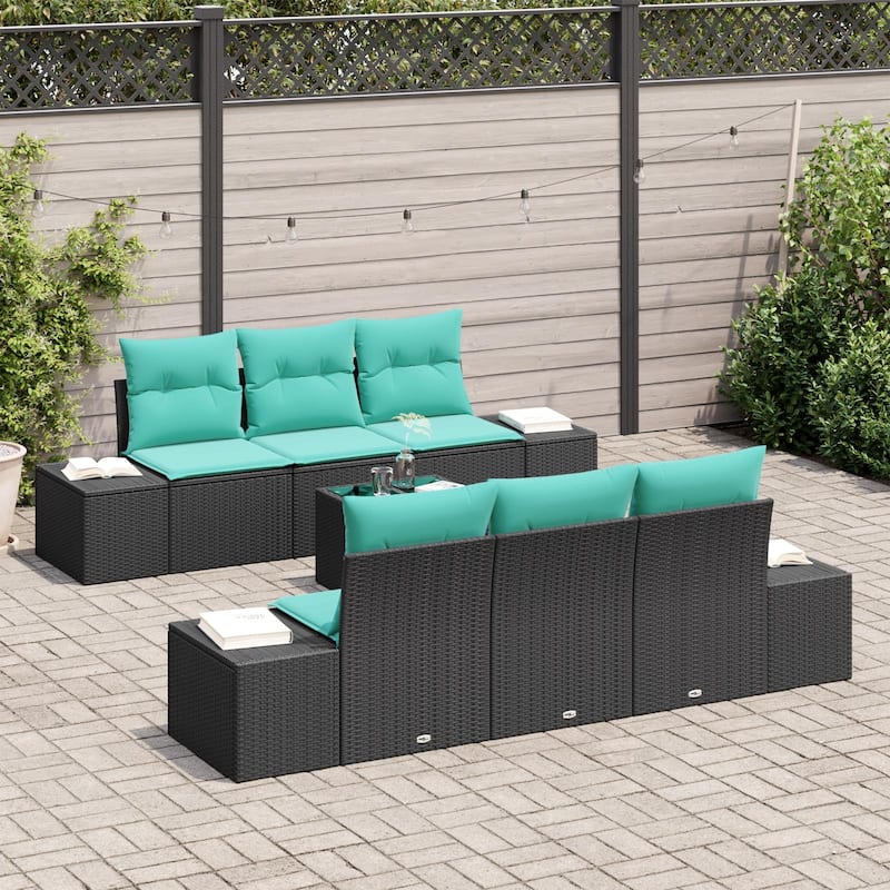 vidaXL 7 Garden Sofa Set with Cushions Black Poly Rattan - 94.1 x 24.4 x 27.2