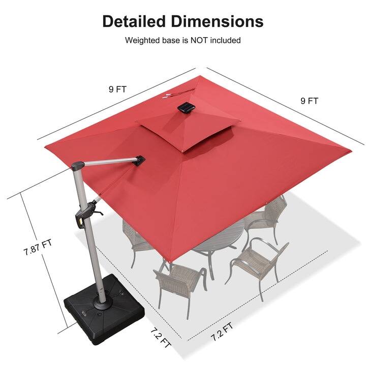 PURPLE LEAF 9/10/11 ft Square 09x12 ft Rectangle Double Top LED Patio Cantilever Umbrella with Base