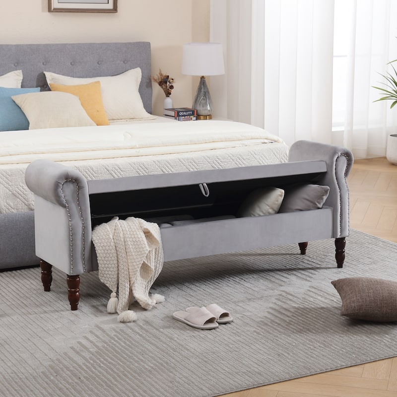 HOMYKA 66.9" Tufted Storage Bench with Rolled Arms Ottoman Long Bench