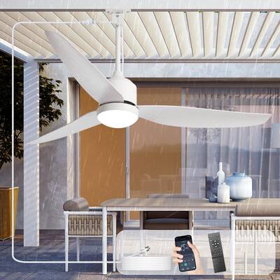 Outdoor Ceiling Fan with Light: 42-52 Inch Hanging - Plug in Waterproof Fans for Patio - Dimmable Remote App Control Black