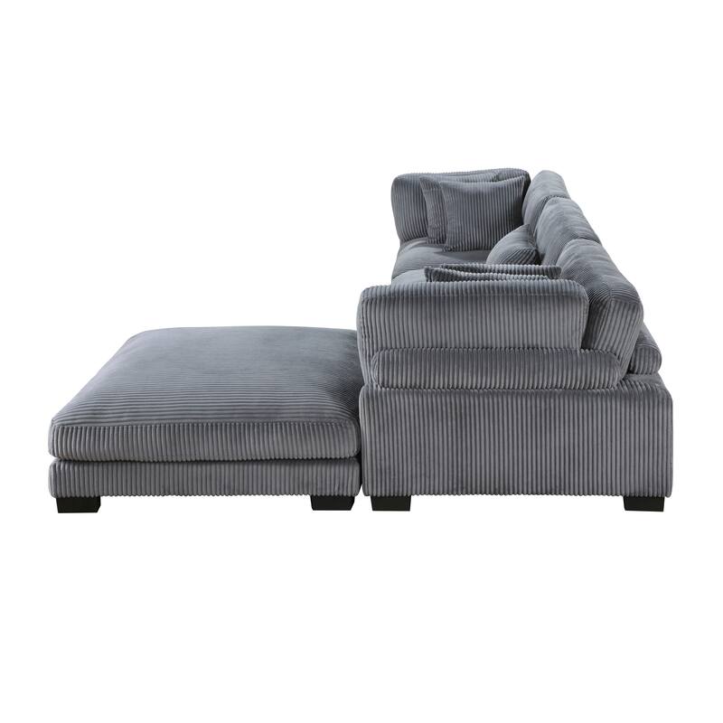 Braidy Corduroy 4-Piece Modular Sectional with Ottoman