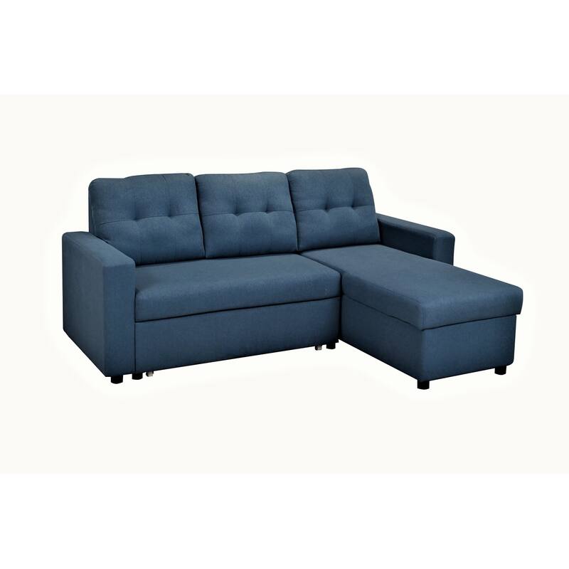 Convertible L-Shaped Sleeper Sofa, Blue Polyester, 80x59x36 inches, 183 lbs, Space-Saving