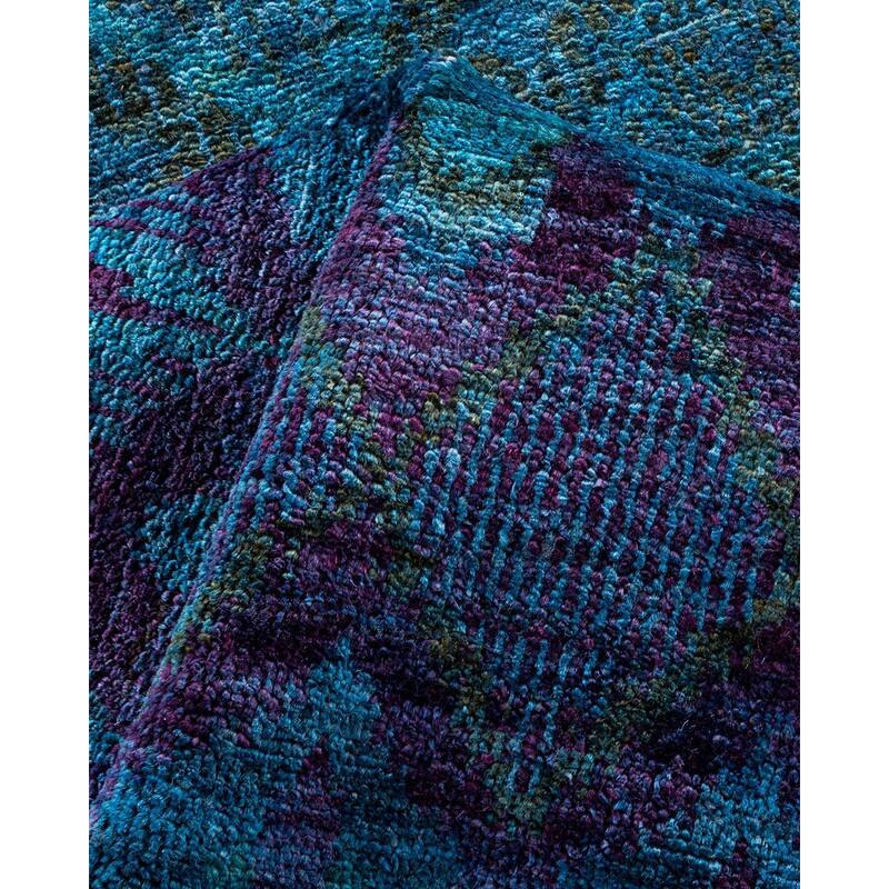 Overton Hand Knotted Wool Vintage Inspired Modern Contemporary Overdyed Blue Area Rug - 6' 0" x 8' 10"
