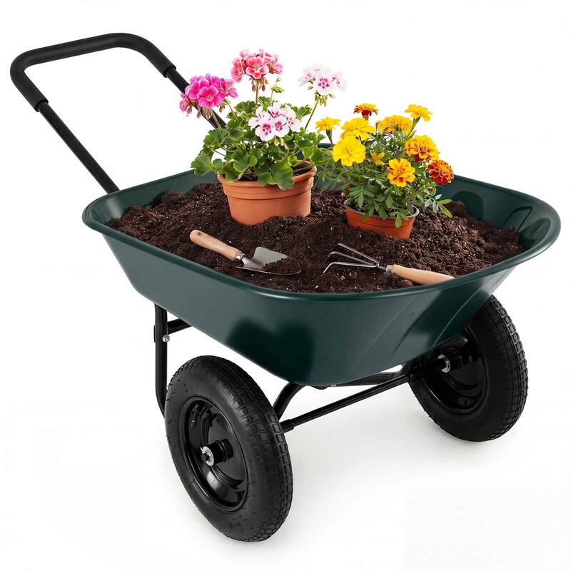 Costway 2 Tire Wheelbarrow Cart Heavy-duty Dolly Utility Cart - Green