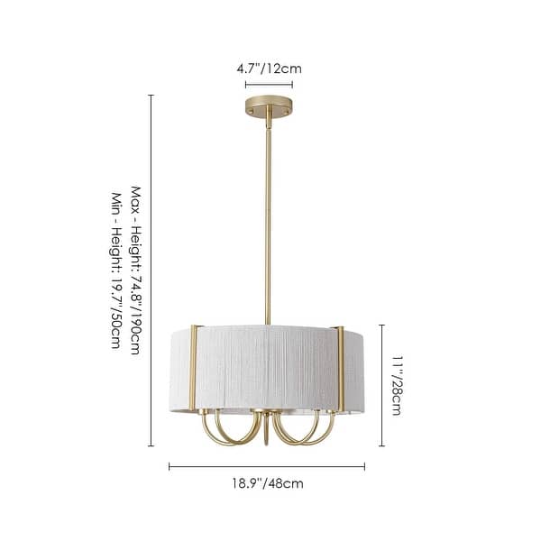 Rennnsan 5-Light Transitional Fabric Drum Pendant Light for Dining Room - 18.9 in. W x 11 in. H
