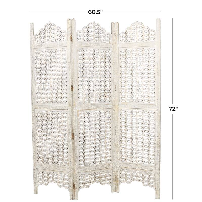Wooden Geometric Handmade Large Freestanding Adjustable Room Divider Screen with Chain Link Pattern - Cream - Roche River Decor