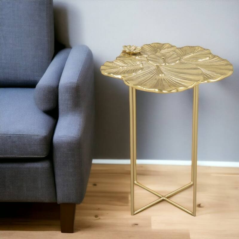 21" Glam Gold Side Table with Aluminum Top and Iron Sled Legs for Living Room or Bedroom Use - 21.3”H x 17”L x 17”W