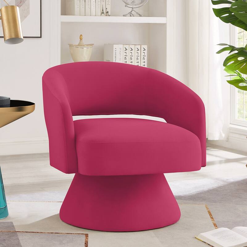 360 Degree Velvet Swivel Barrel Chair - Rose Pink
