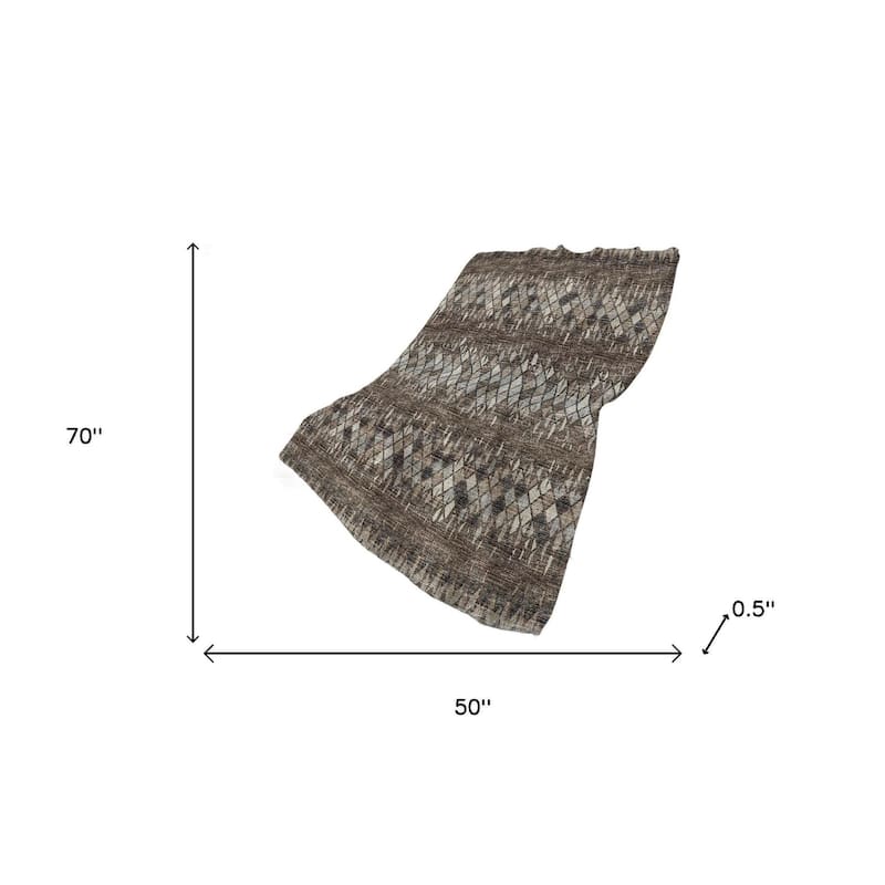 HomeRoots 50" X 70" Brown And Beige Geometric Polyester Woven Plush Throw Blanket