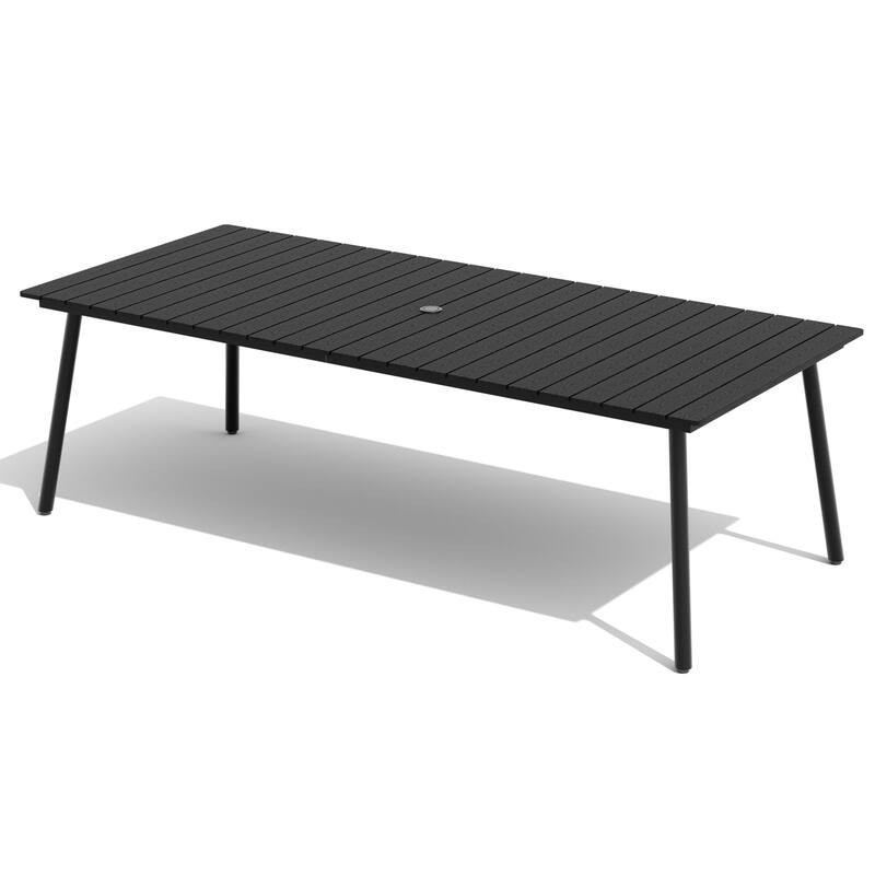 94.5in Outdoor Patio Rectangle Aluminum Wood-Like Dining Table with Umbrella Hole