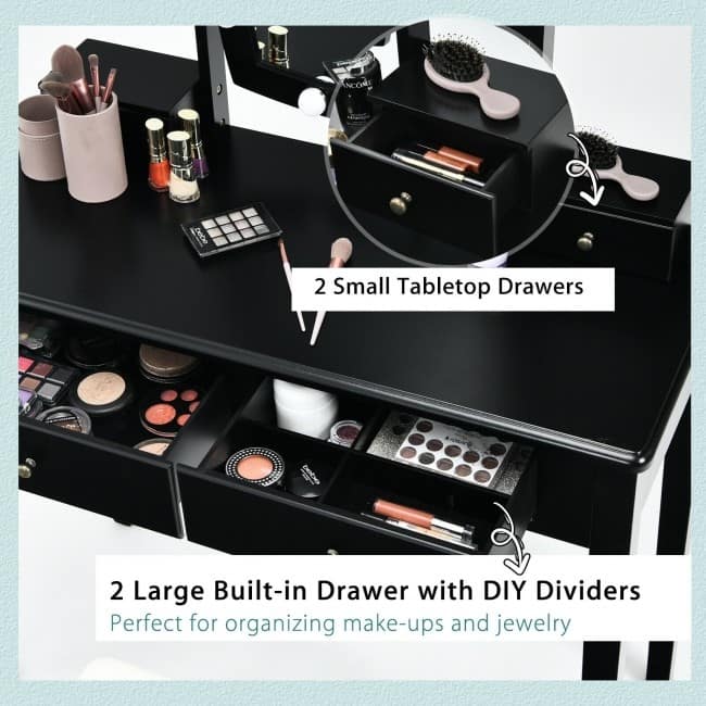 Vanity Table Set with Lighted Mirror for Bedroom and Dressing Room - 36" x 16" x 52" (L x W x H)