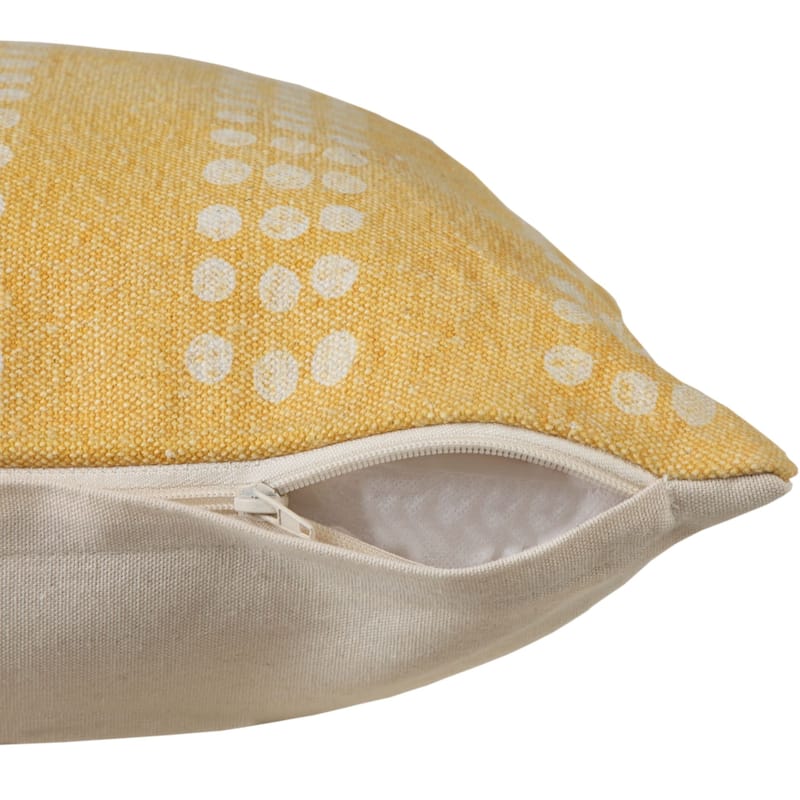 20" Yellow and White Polka Dot Stripe Square Throw Pillow