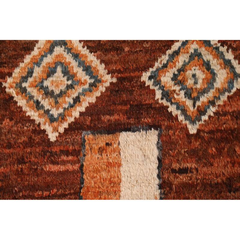 Hand Knotted Oriental 100% Wool Carpet Modern Tribal Brown Moroccan Area Rug - 9' 6'' X 6' 9''