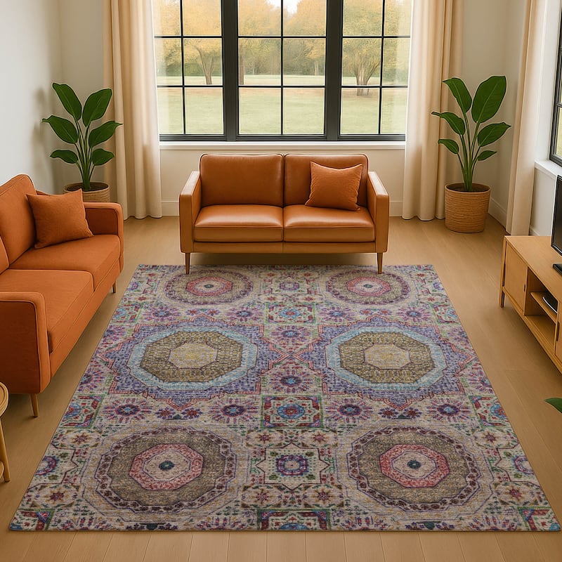 Premium Washable Super Soft Vintage Traditional Mayfield Rug - Purple - 9' x 12'