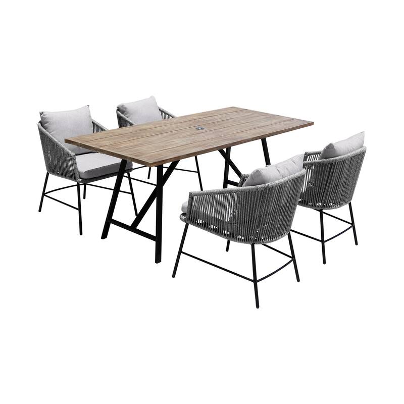 Koala and Calica Rope and Eucalyptus Wood 5 Piece Outdoor Dining Set