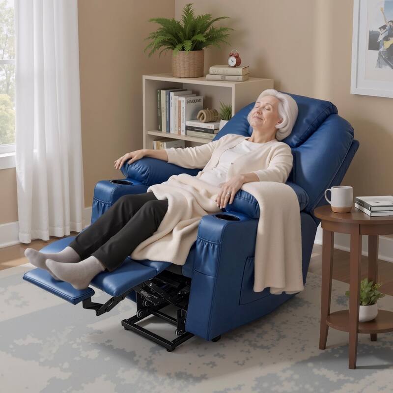 MCombo Small Power Lift Recliner Chair with Massage and Heat for Elderly, 3 Positions and USB Ports Faux leather 7141 - Blue