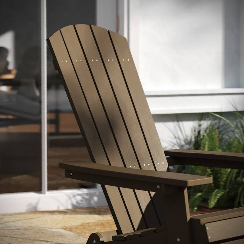 Set of 2 All-Weather Modern Wide Slat Back Poly Resin Adirondack Chairs
