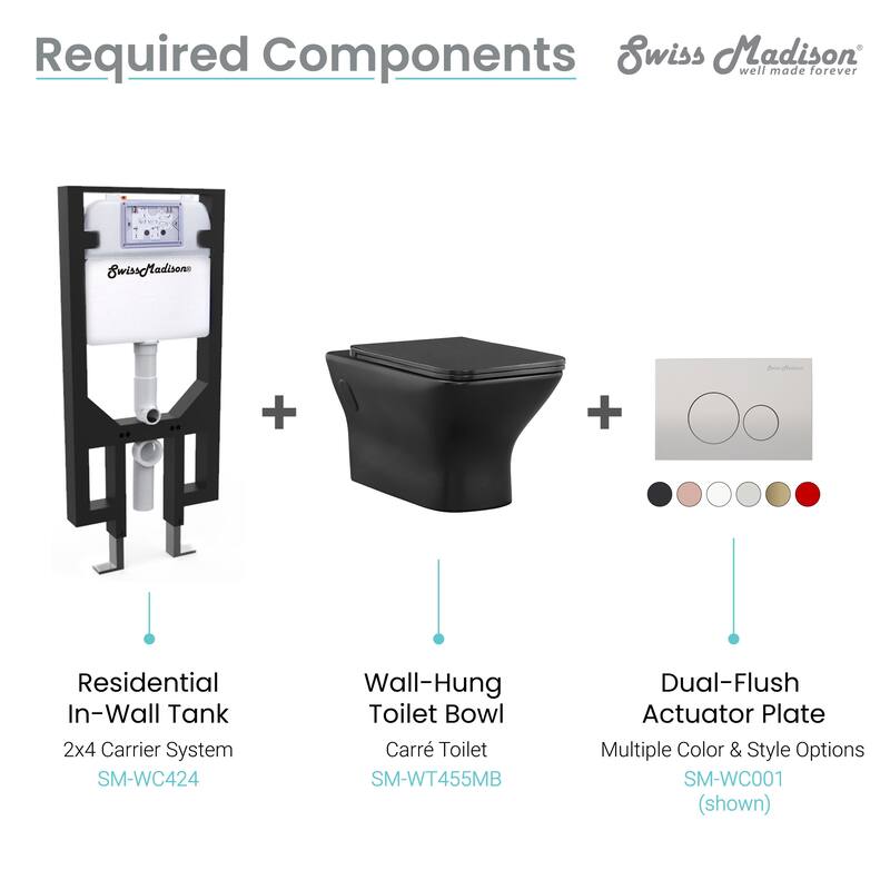 Swiss Madison Bastille Wall-Hung Toilet Bowl Only in Matte Black - 22.5" x 14.0" x 14.0"