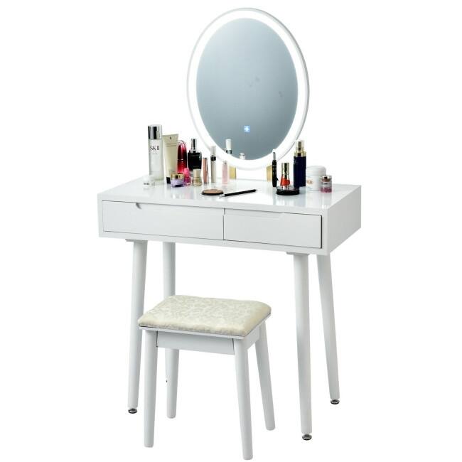 Touch Screen Vanity Makeup Table Stool Set - 31.5" x 16" x 54.5" (L x W x H)