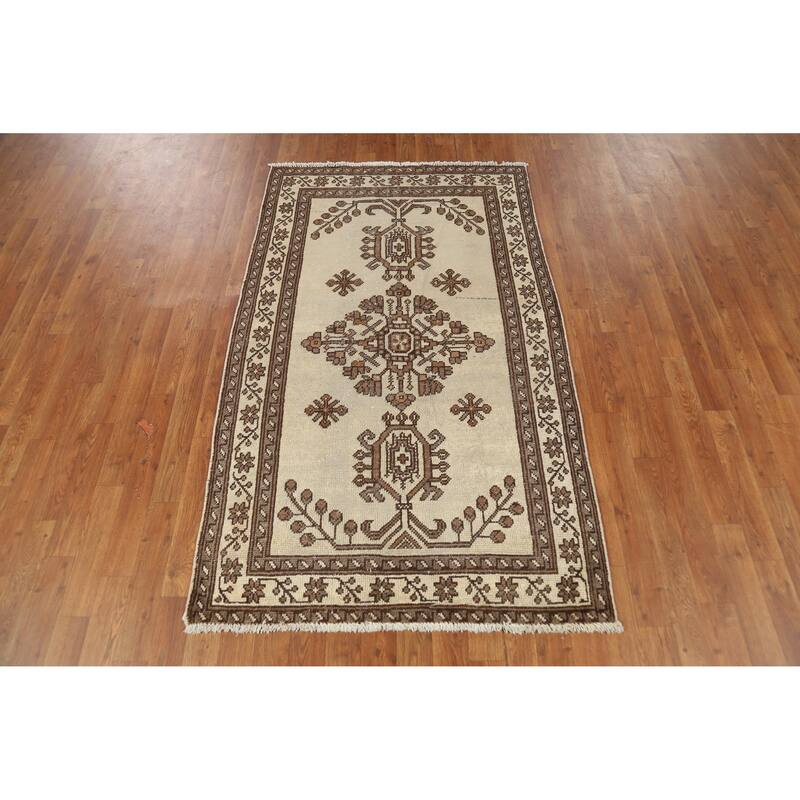 Hand Knotted Oriental 100% Wool Carpet Traditional Geometric Beige & Ivories Balouch Area Rug - 5' 9'' X 3' 7''
