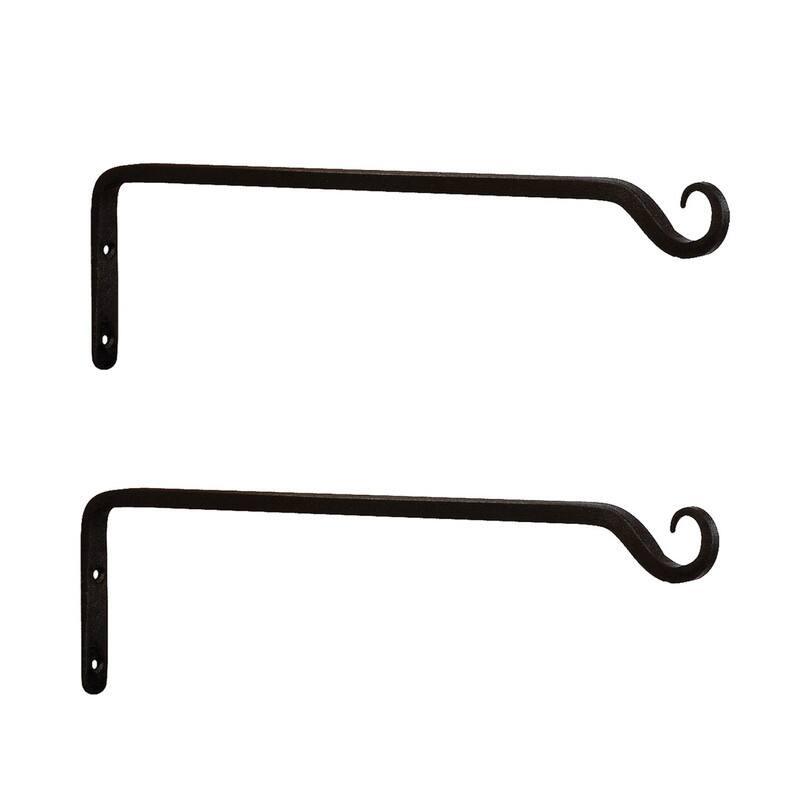 Achla Designs Set of 2 Straight Up Curled Wall Bracket Hooks, 15 Inch Long, Black Powder Coat Finish