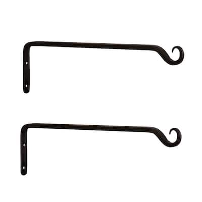 Achla Designs Set of 2 Straight Up Curled Wall Bracket Hooks, 15 Inch Long, Black Powder Coat Finish