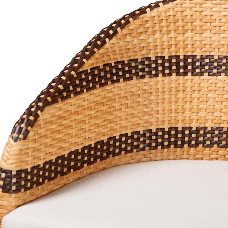 Elma Rattan Counter Stool with Cushion - Barrel-Back Counter Chair with Synthetic and Natural Rattan, Boho Coastal Style