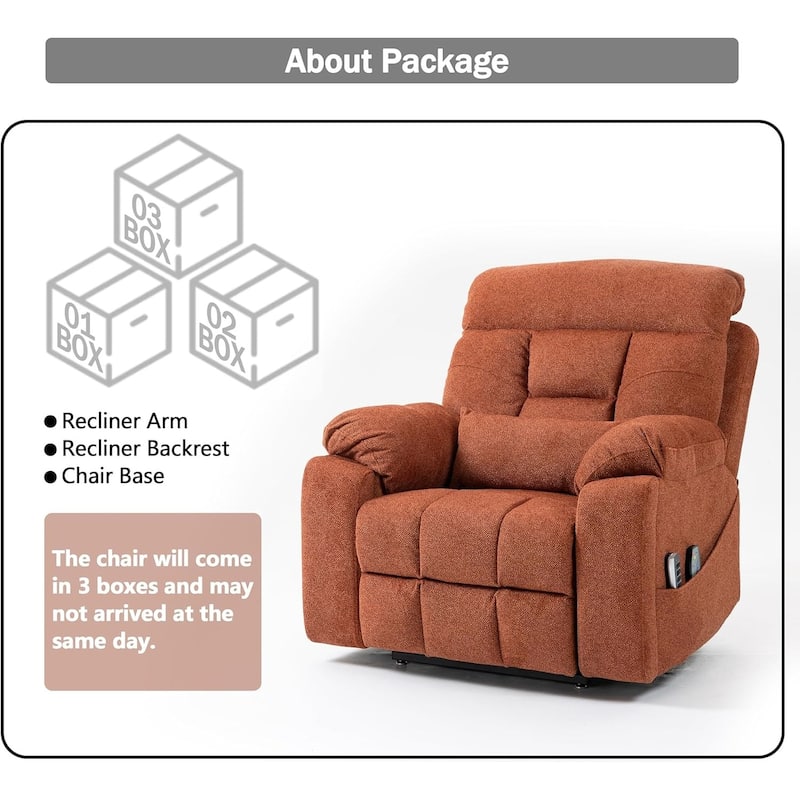 Luxury Electric Lift Recliner with Heat, Massage, 180° Recline, 4 OKIN Motors, Dual Remotes, and Cup Holders.