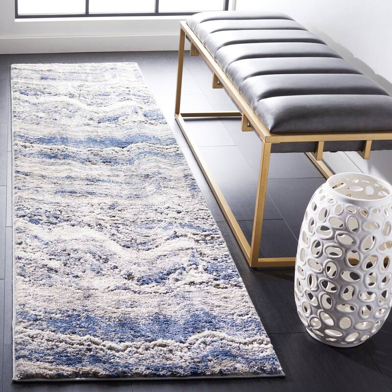 SAFAVIEH Petra Itsumi Modern Abstract Rug - 2'3" x 8' Runner - Light Beige/Blue