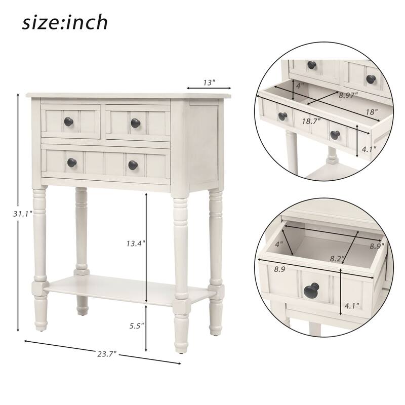 Cusp Barn Narrow Console Table, Slim Sofa Table with Three Storage Drawers and Bottom Shelf for Living Room, Easy Assembly