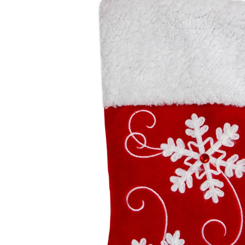 20.5-Inch Red and White Velvet With White Snowflake Christmas Stocking - 20.5"