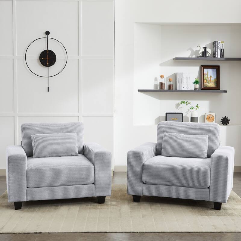 Corduroy Widened Single Sofa Chair, A Extra Lumbar Pillow - 2 Pieces - Mist Grey
