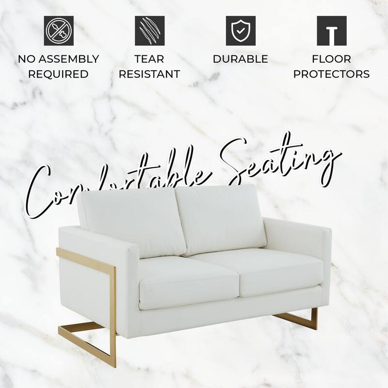 Lincoln Modern 2-Seater Leather Plush Cushion Loveseat in Metal Frame for Living Room Small Spaces Home Office