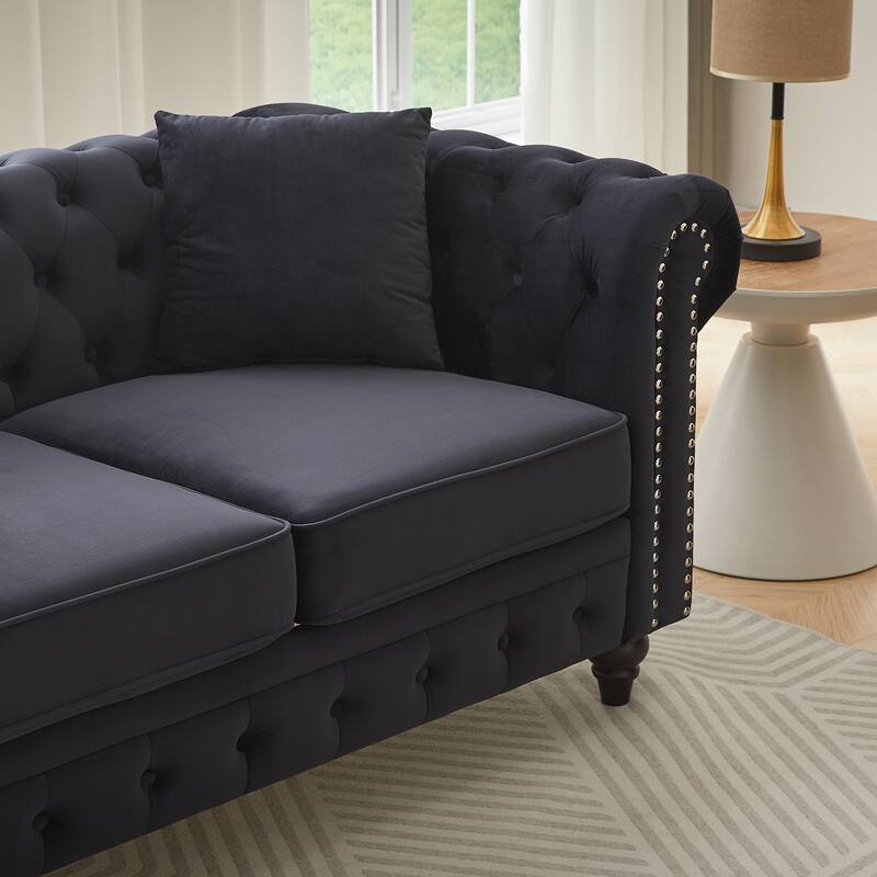 Nailheads Accent Velvet Button Tufted Chesterfield Sofas Set with Deep Seat Loveseat and 3 Seater Lounge Couch for Living Room