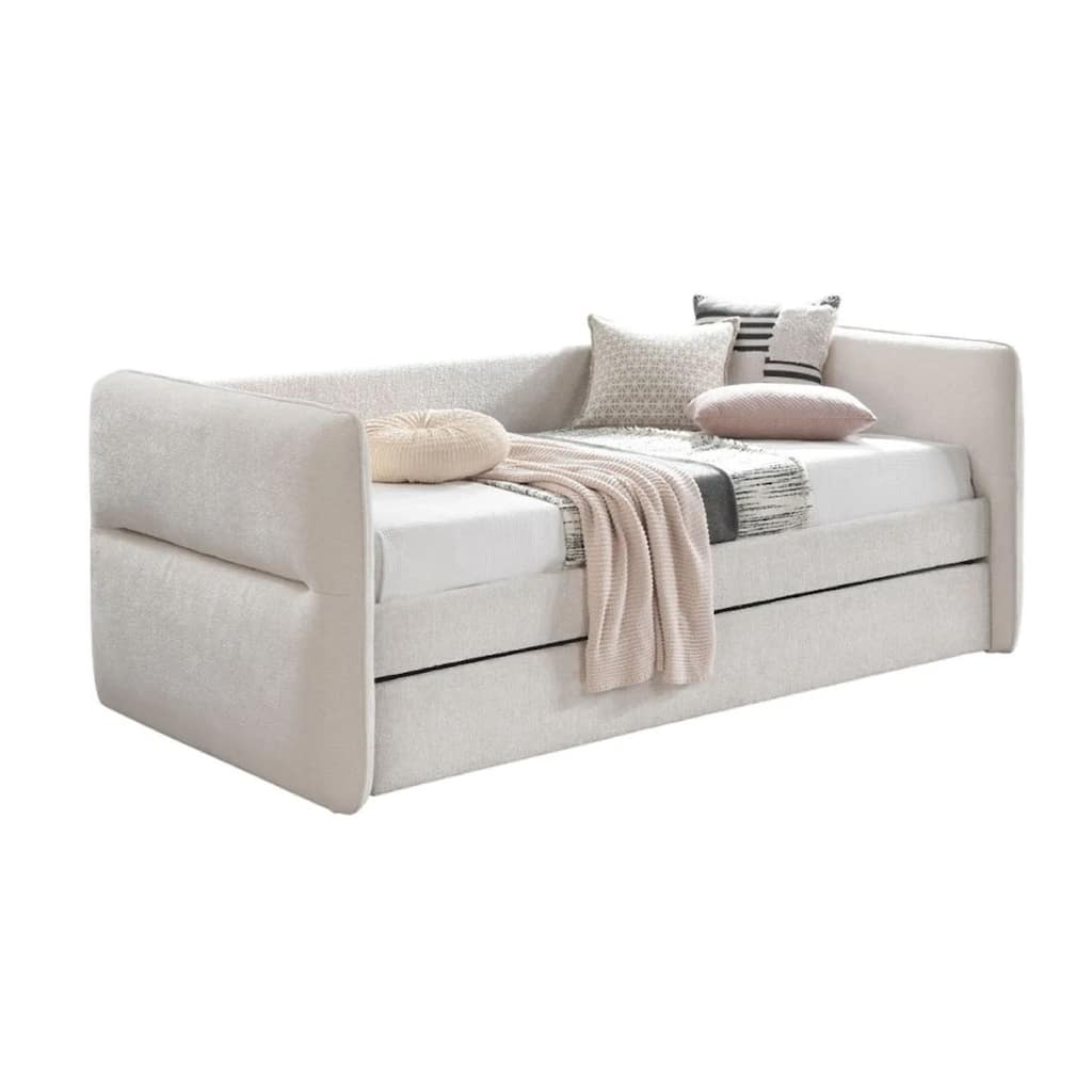 Wemy Daybed w Pull Out Trundle, Modern Ivory Chenille Upholstery