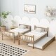 preview thumbnail 4 of 7, Twin Over Twin Rubber Wood Bunk Bed with Trundle, Convertible into 2 Twin Size Beds,with Ladder and Safety Guardrails