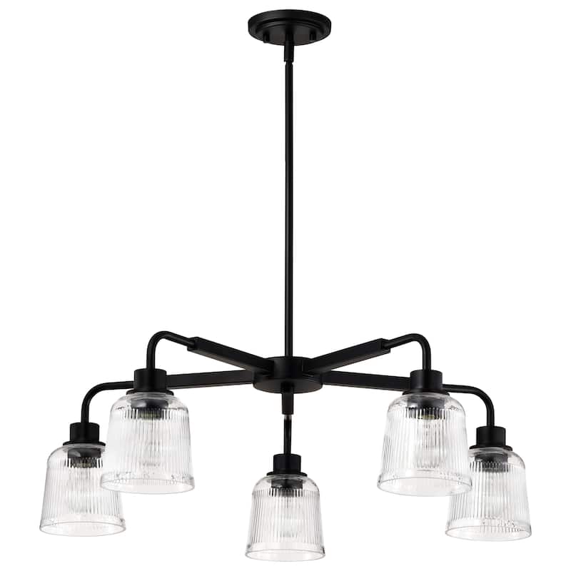 Grayson 5 Light Chandelier Matte Black Finish Clear Ribbed Glass - Matte Black - Matte Black